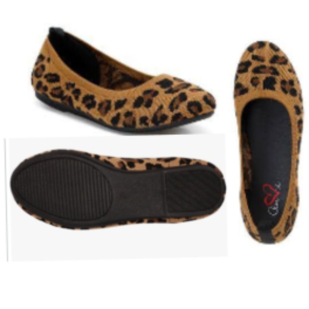 Amore Mia Marylu Leopard Print Knit Flats Shoes Womens🆕FAST⌚📦🏃🏻💨⚡🚚